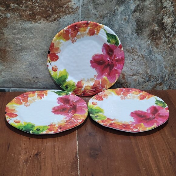 Nicole Miller Home Melamine Floral Salad Plate Set of 3 - Picture 1 of 11